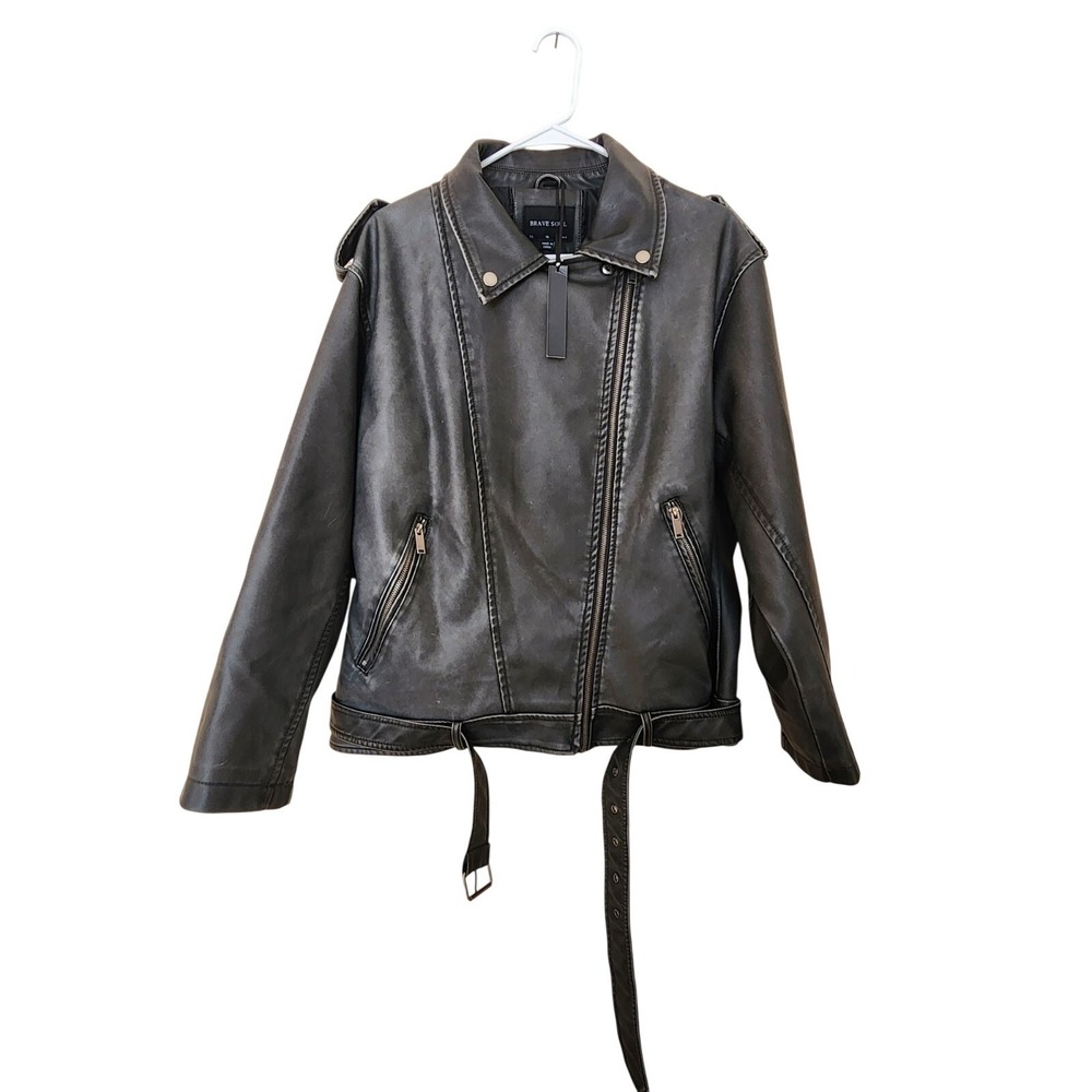Brave Soul Womens Black Long Sleeve Zip Pockets Biker Jacket Size‎ X-Large 0006